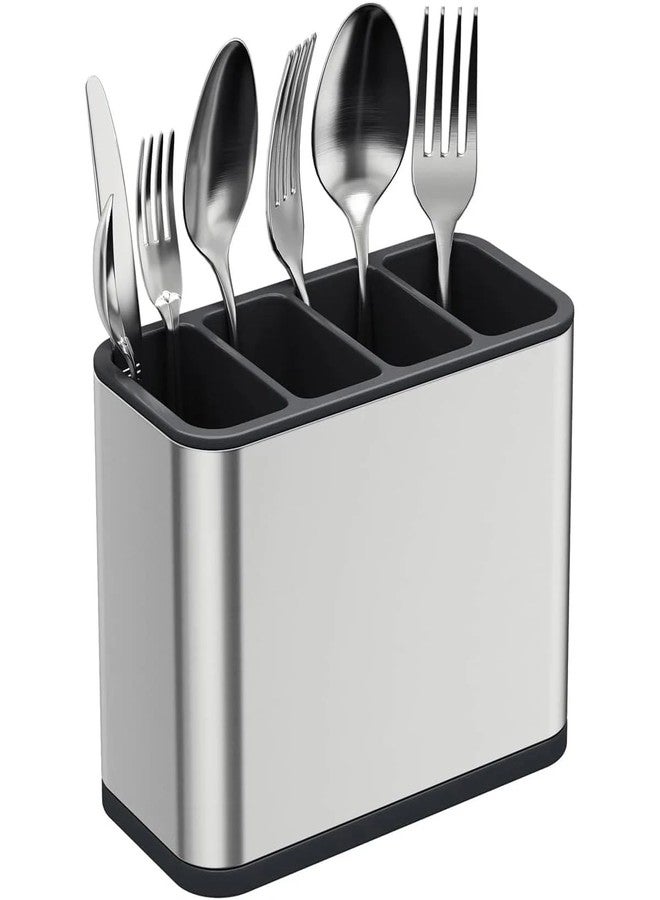 DOOMSDAY Stainless Steel Utensil Holder for Kitchen Countertop | 4-Compartment Cutlery Organizer with Removable Dividers | Anti-Slip Base & Drainage Function | Large Capacity - Image 1